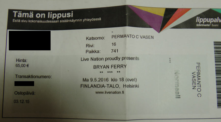 bryan ferry helsinki concert ticket